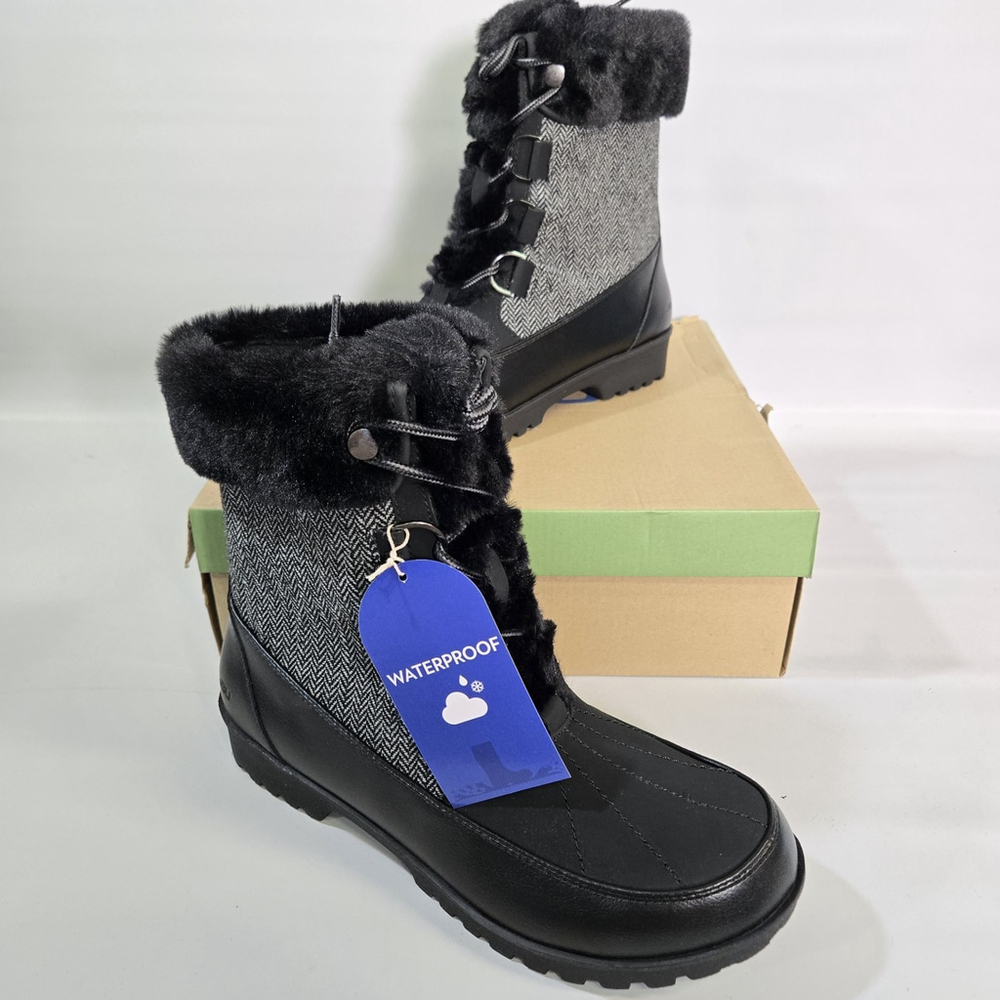 JBU Jambu Northgate Waterproof Winter Boots Black 10 Faux Fur Traction Comfort